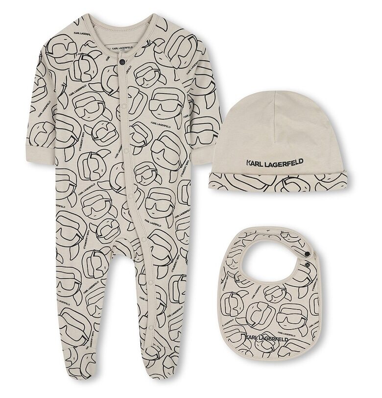 Гащеризон с лого - шапка и лигавник - 3 части - Черен/Бежов KARL LAGERFELD KIDS