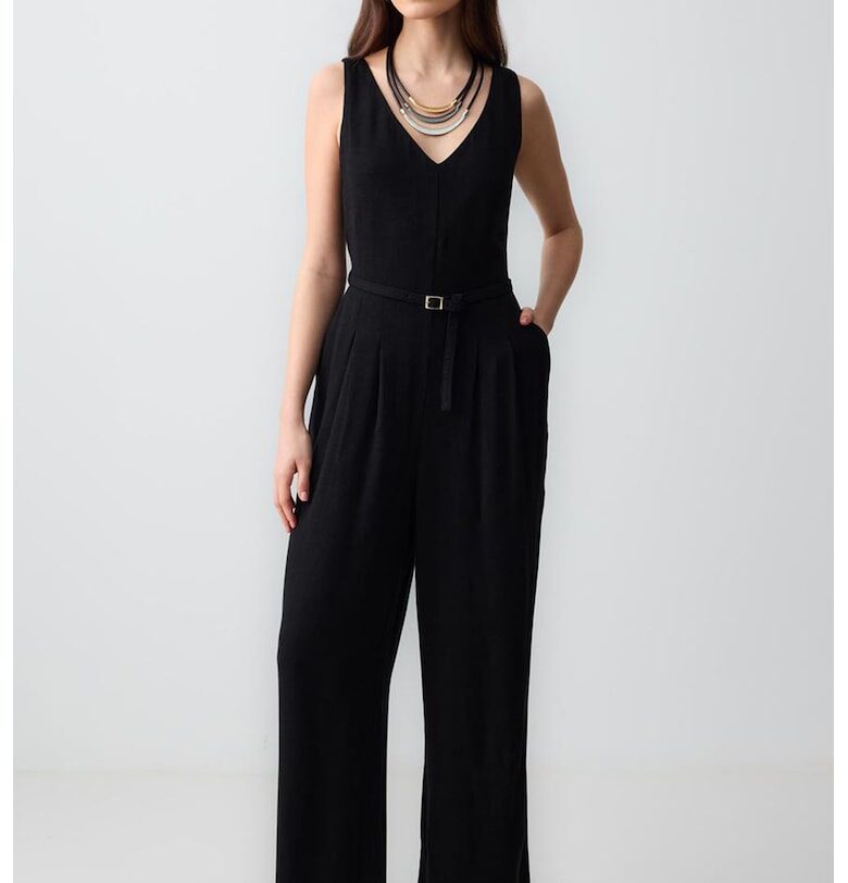 Гащеризон с памук и лен с шпиц - Черен JIMMY KEY