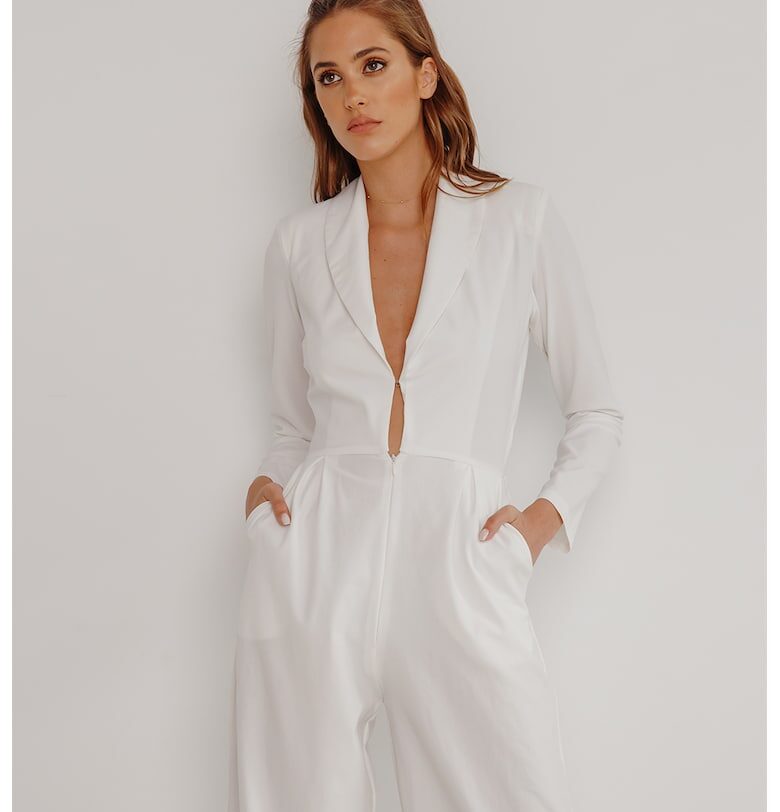 Гащеризон с широк крачол и ревер - Бял UVIA