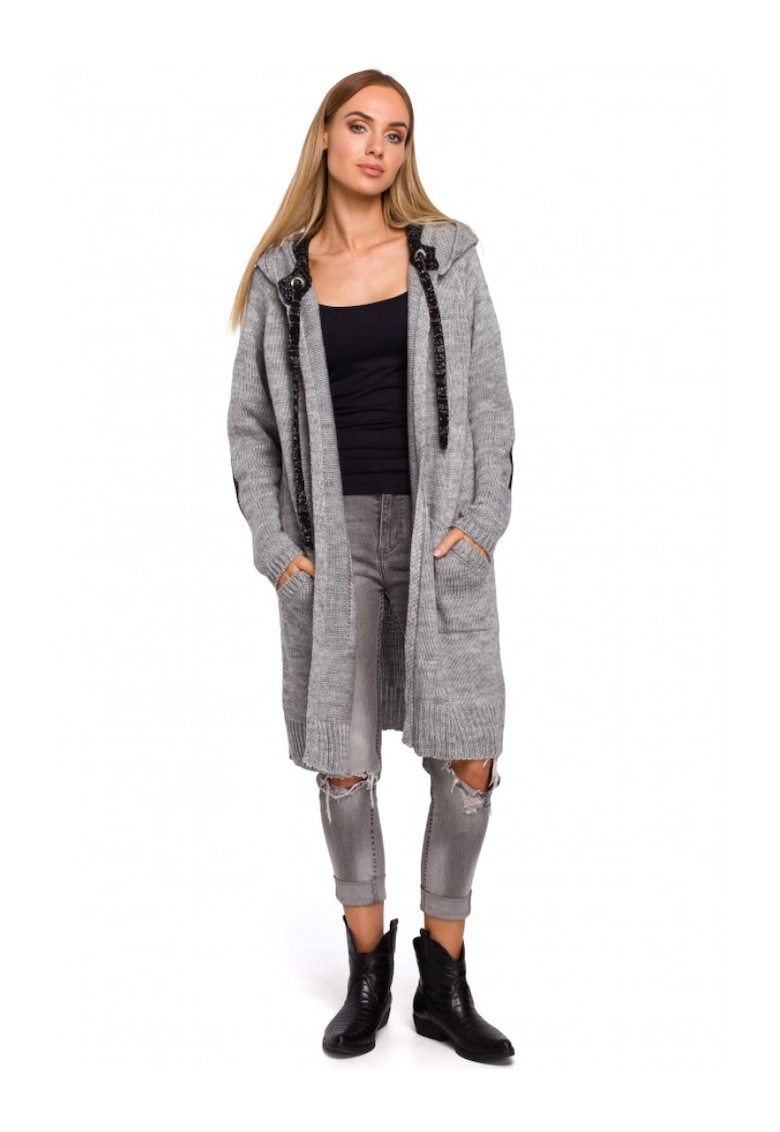 Голяма жилетка с качулка - акрил/полиамид - сива - един размер MOE