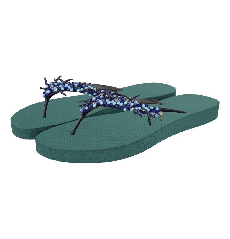 Гумени чехли Peppi с мъниста - Аква зелено UZURII