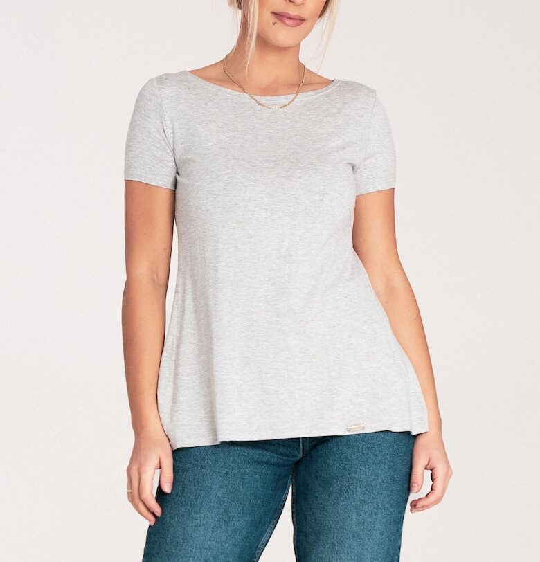 Дамска асиметрична блуза  с волани - светло сива - полиестер Figl