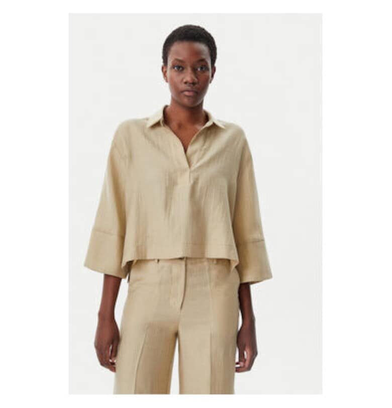 Дамска блуза -  305299017 - Лен - Полиестер - Бежов - Бежов KAOS