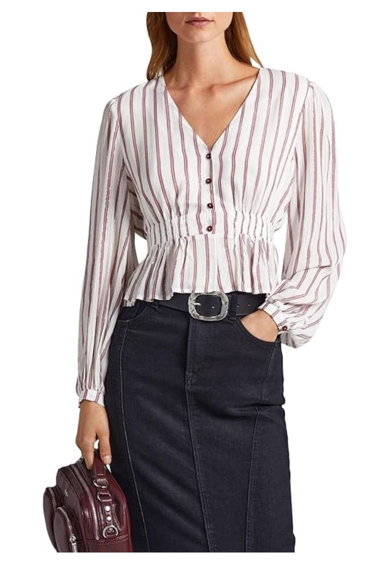 Дамска блуза Gema - бяла на райета - ефирна - вискоза лиосел Pepe Jeans