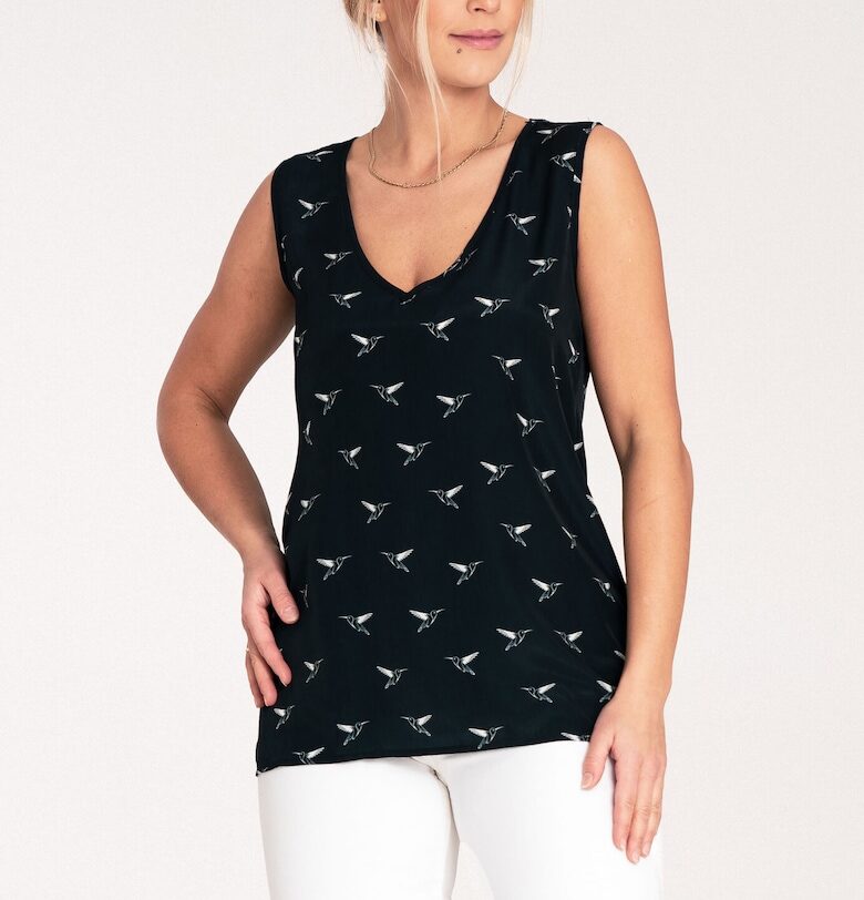 Дамска блуза -  Без ръкави - Полиестер - Тъмносин Figl