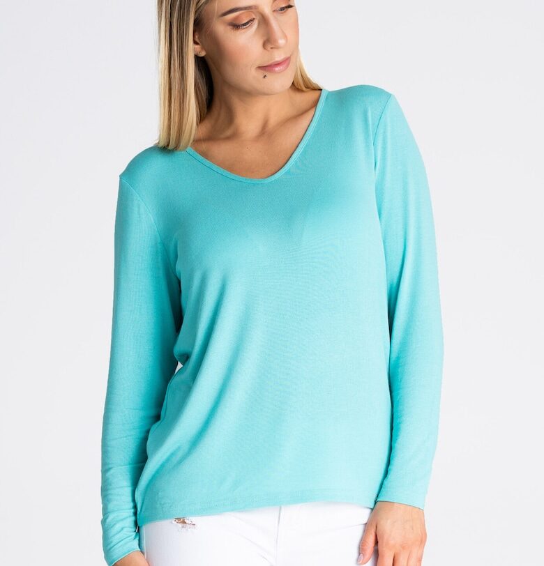 Дамска блуза -  Вискоза/Еластан - Дълъг ръкав - Тюркоазено сива Figl