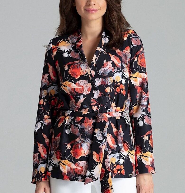 Дамска блуза - Ленитиф - права кройка - щампа на цветя - черна - полиестер Lenitif