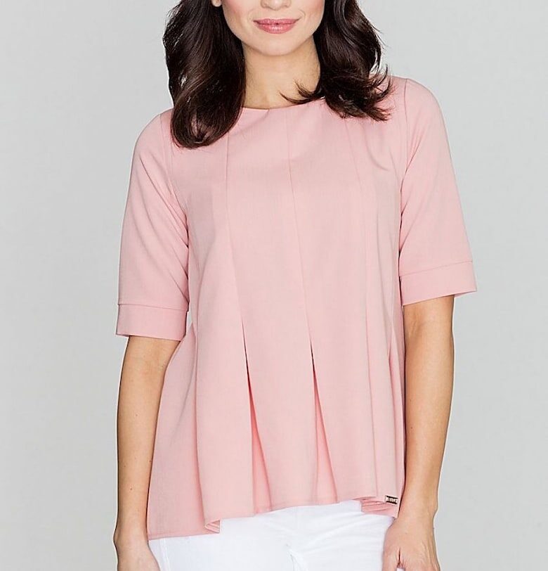 Дамска блуза - Ленитиф - розово - полиестер - къс ръкав - обло деколте Lenitif