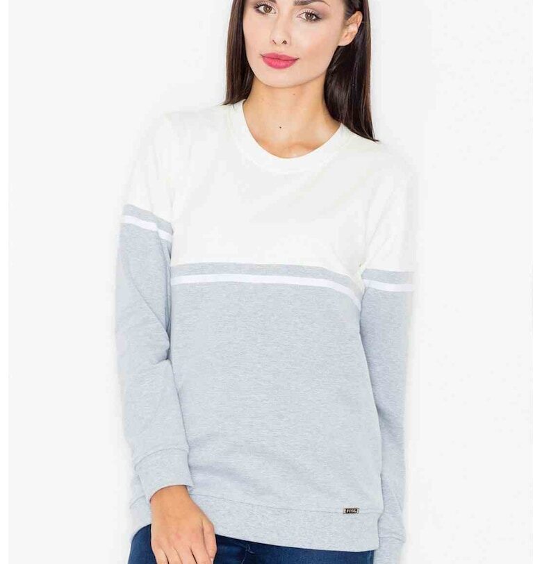 Дамска блуза -  Памук/Еластан - Сиво/Екрю - Figl