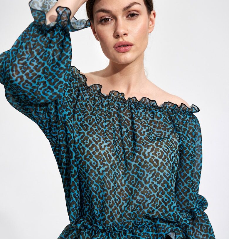 Дамска блуза -  Полиестер - С ластик - Зелено/Черно Figl