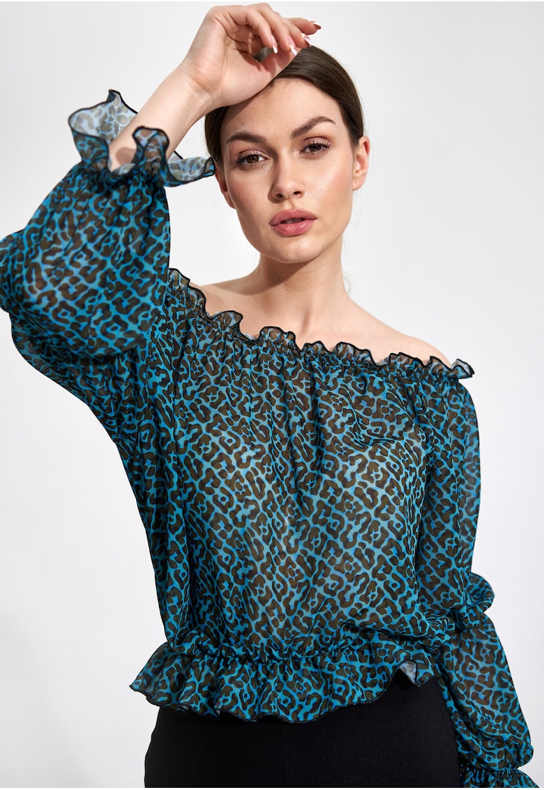 Дамска блуза - Полиестер - С ластик - Зелено/Черно Figl