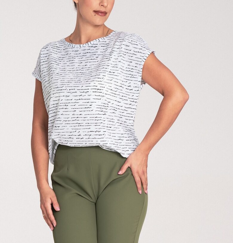 Дамска блуза -  Полиестер/Еластан - Къс ръкав - Бяло/Черно Figl