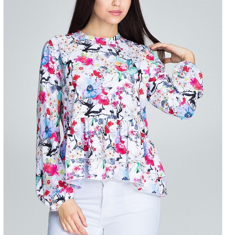 Дамска блуза -  Полиестер/Еластан - С волани - Многоцветна Figl