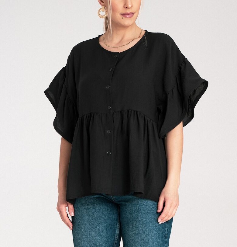 Дамска блуза  Риза - Волани - Памук - SM INTL - Черен Figl