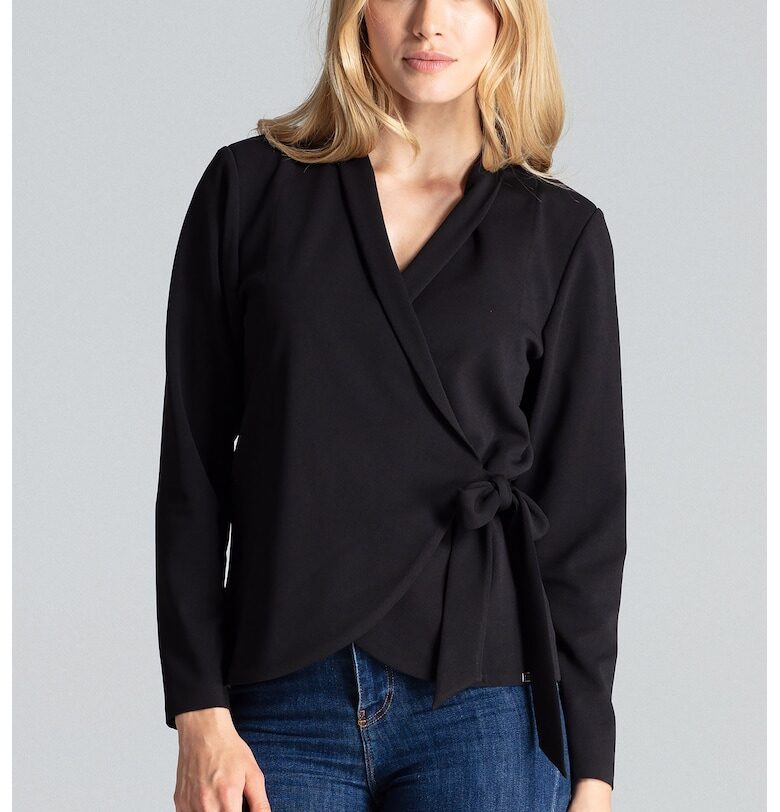 Дамска блуза -  Странично закопчаване - Полиестер/Еластан - Черна - SM Figl