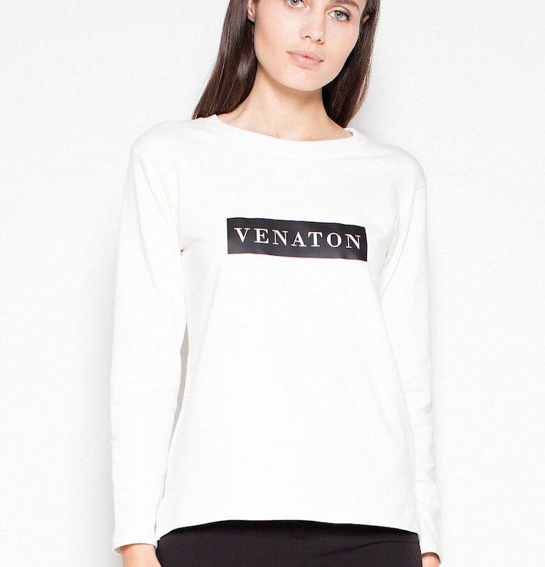 Дамска блуза  асиметрична - оригинален принт - бежово - памук Venaton