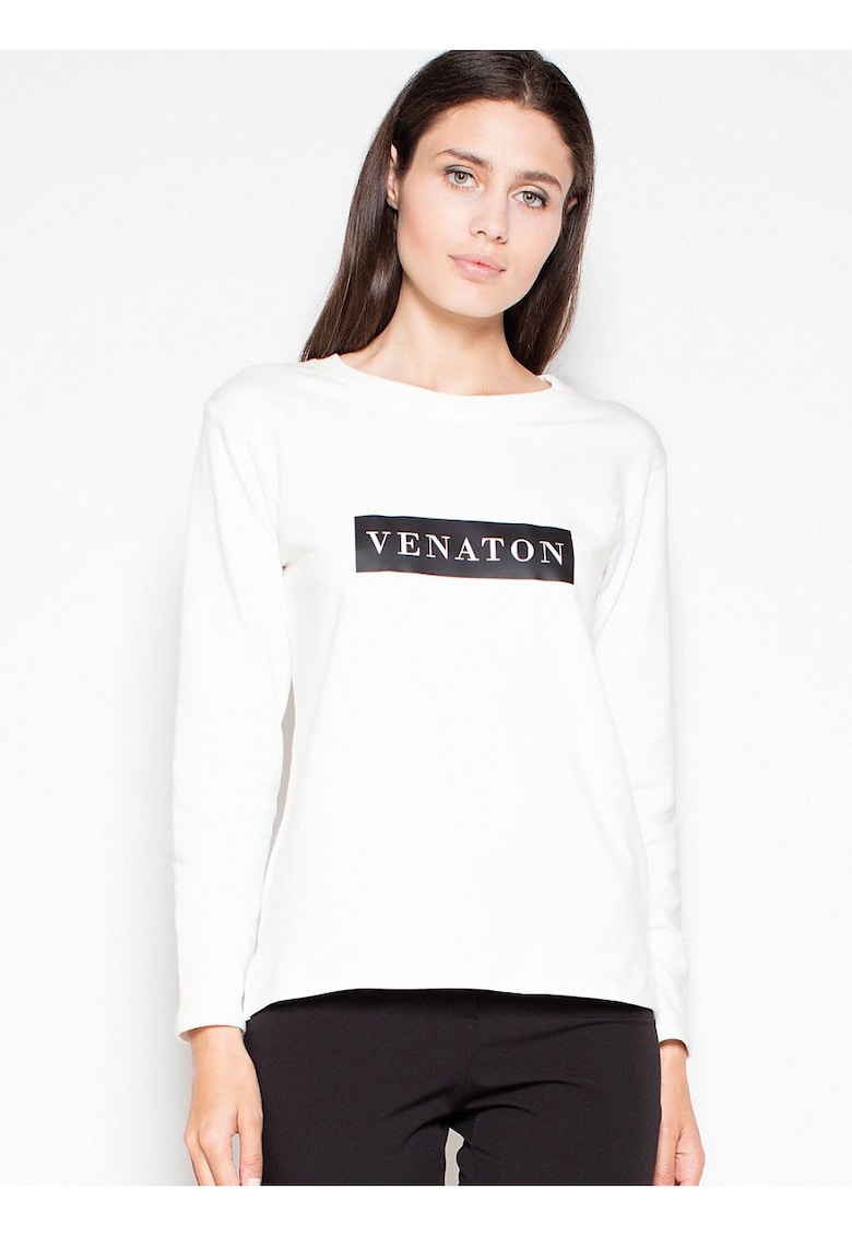 Дамска блуза асиметрична - оригинален принт - бежово - памук Venaton