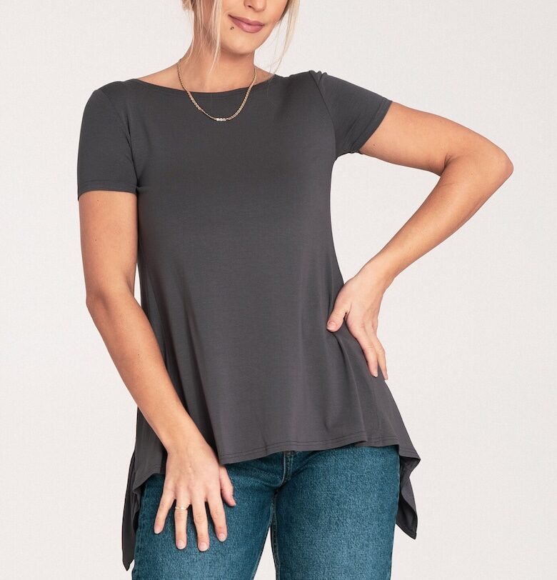 Дамска блуза  асиметрична - с волани - тъмносива - текстил Figl