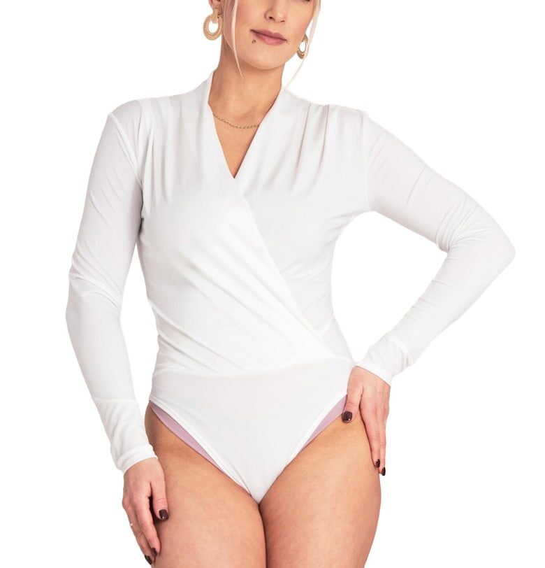 Дамска блуза  бяла - елегантна - еластичен материал - полиестер - SM Figl