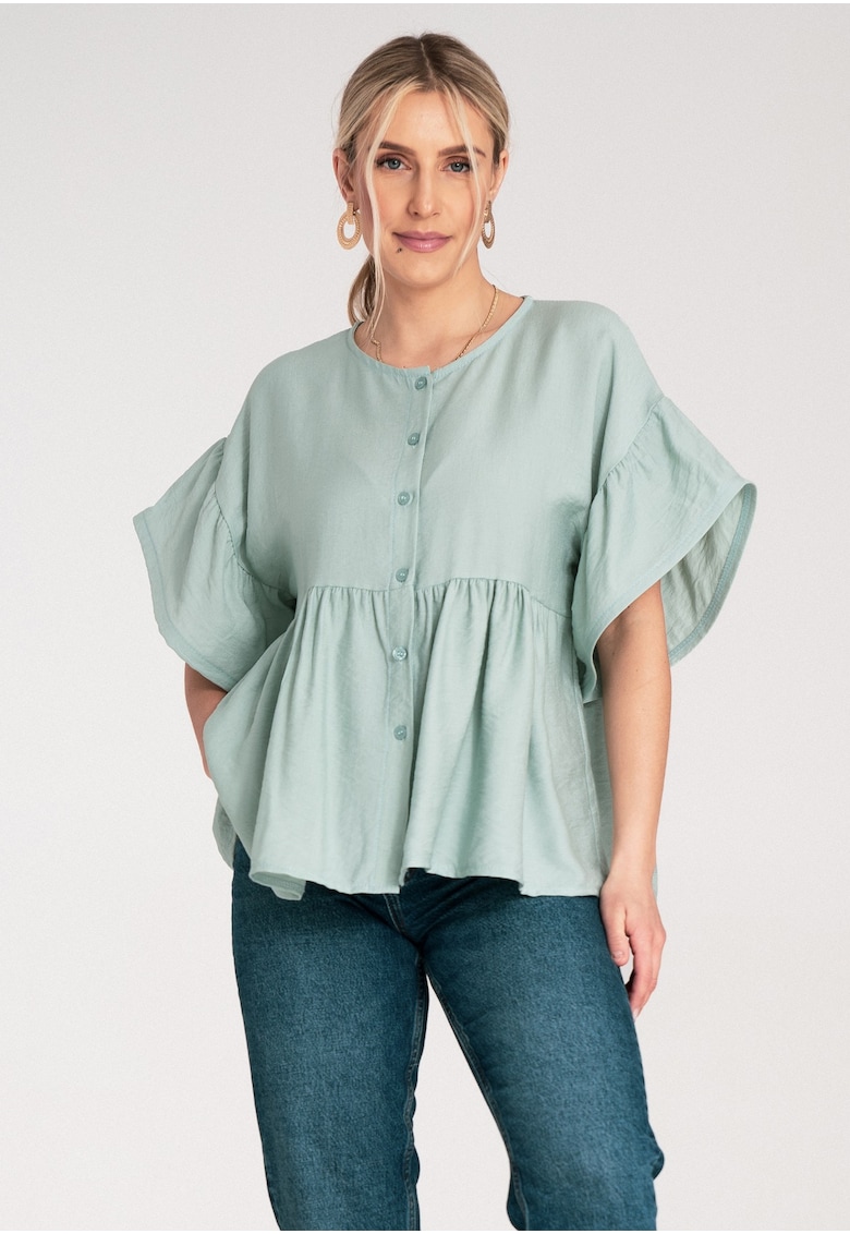 Дамска блуза - ментов цвят - свободна кройка - памук - SM Figl