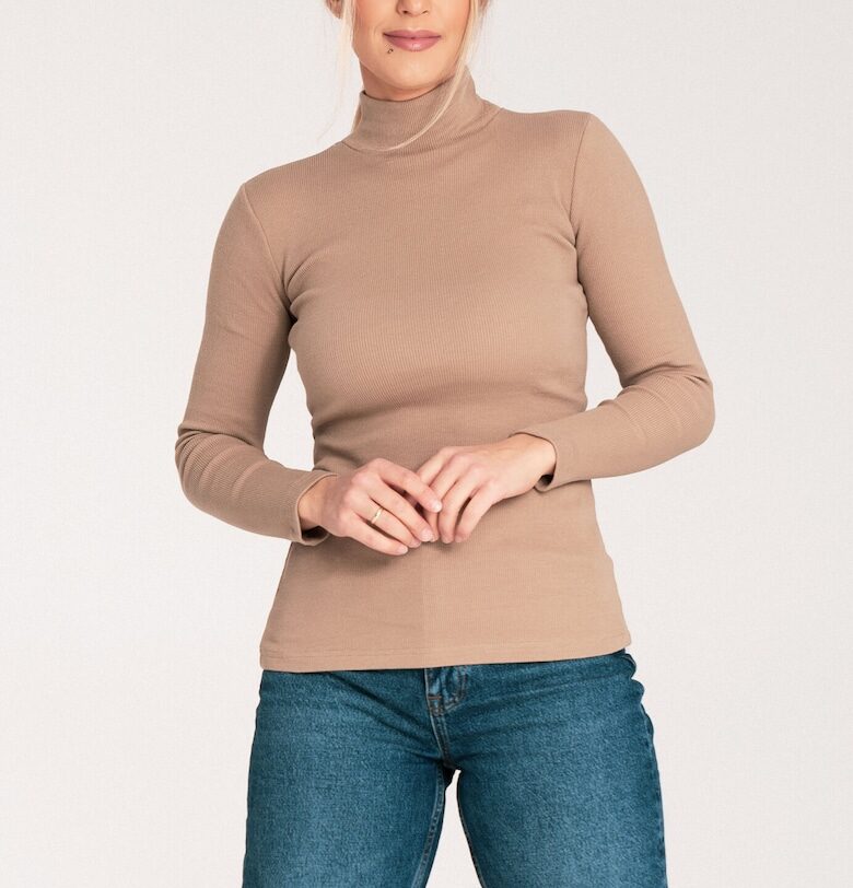 Дамска блуза с кръгло деколте  Памук/Еластан - Бежов Figl