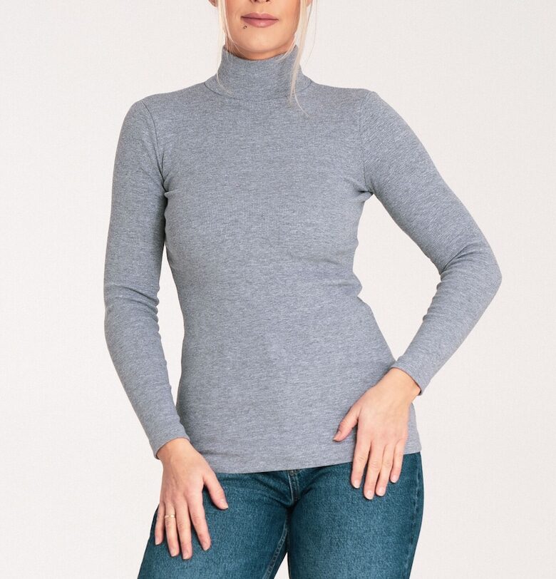 Дамска блуза с кръгло деколте -  Памук/Еластан - Сив Figl