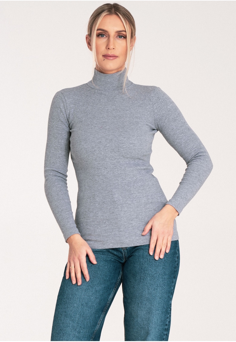 Дамска блуза с кръгло деколте - Памук/Еластан - Сив Figl