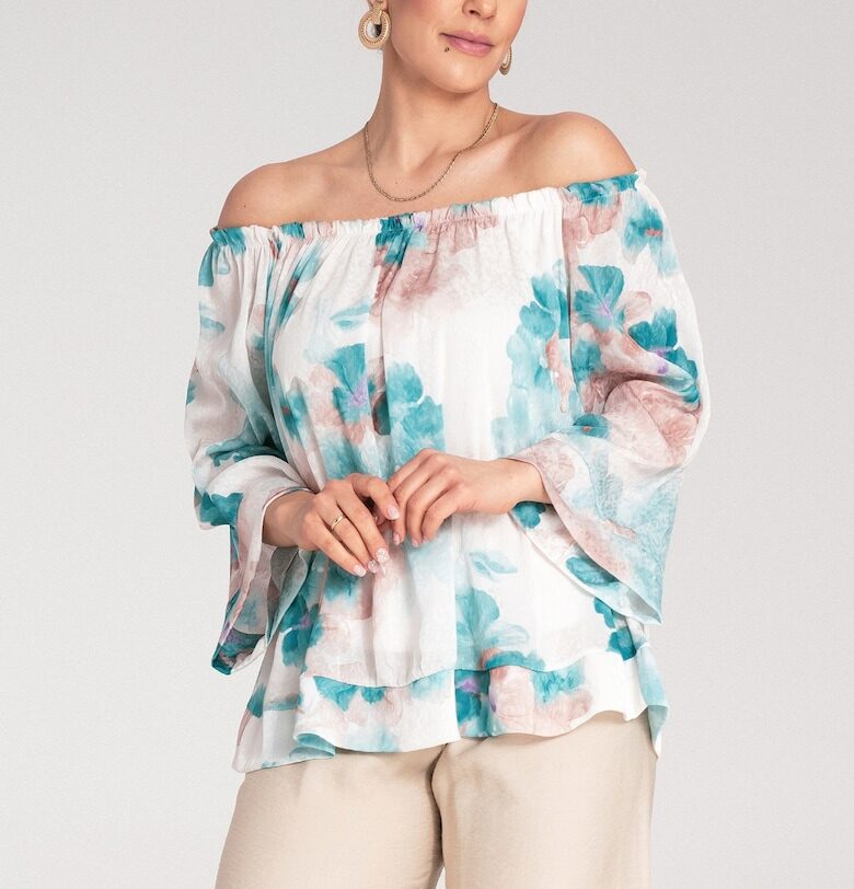 Дамска блуза с флорален принт -  Полиестер - Многоцветен - SM Figl