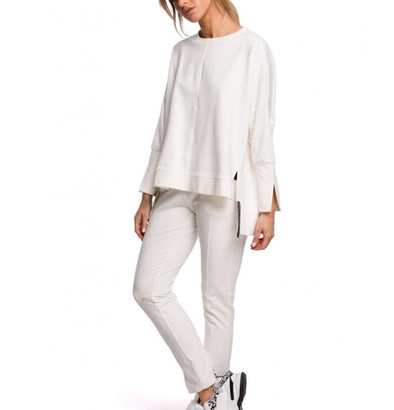 Дамска блуза с цепки отстрани -  Памук/Еластан - Бяло MOE