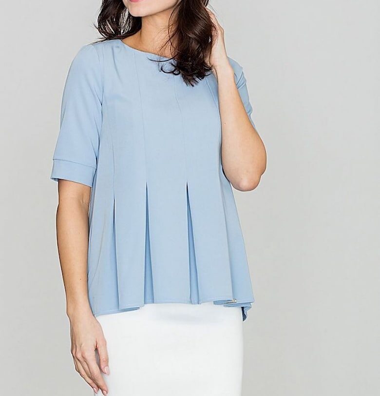 Дамска блуза  синя - полиестер - къс ръкав - обло деколте Lenitif