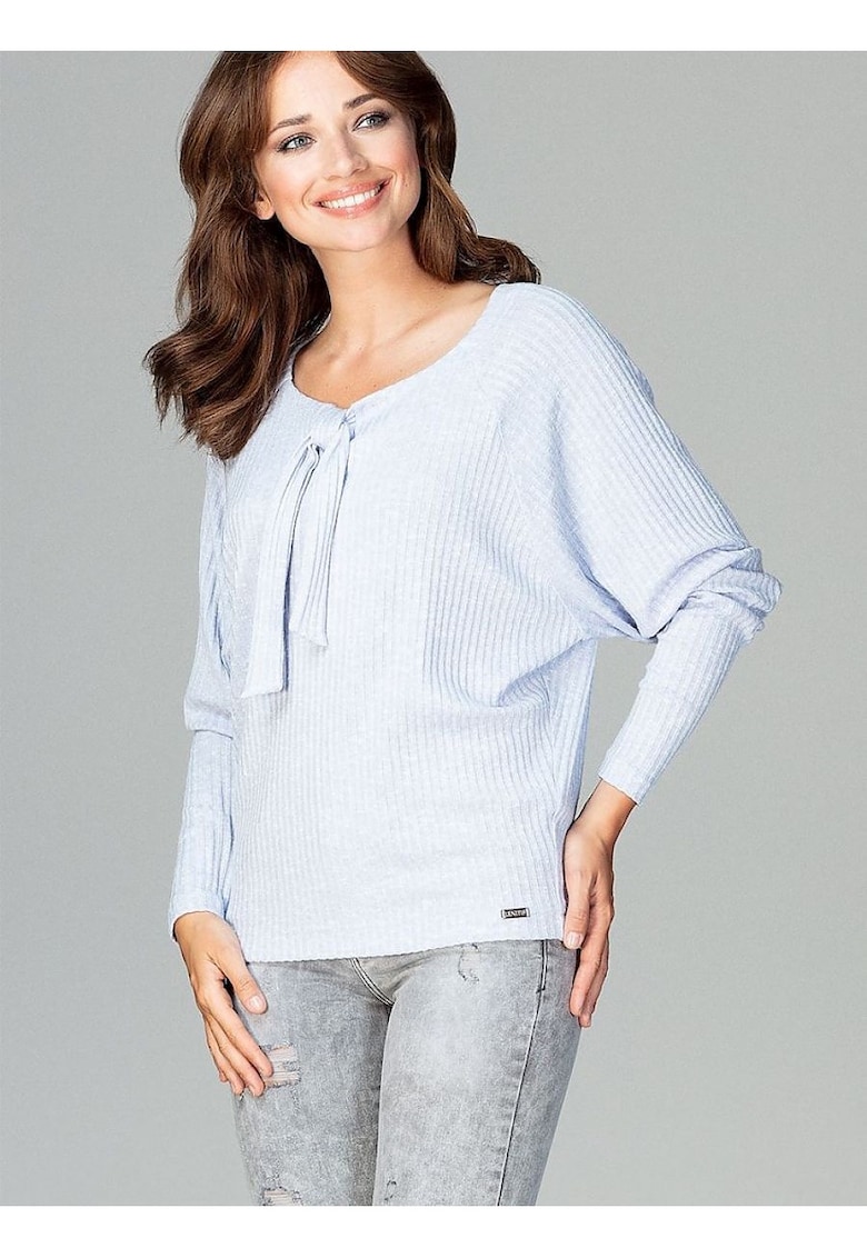 Дамска блуза синя - трико - дълъг ръкав - деколте с папийонка - вискоза Lenitif