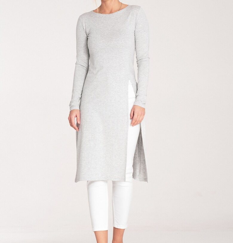 Дамска дълга блуза -  Вискоза/Еластан - Сив Figl