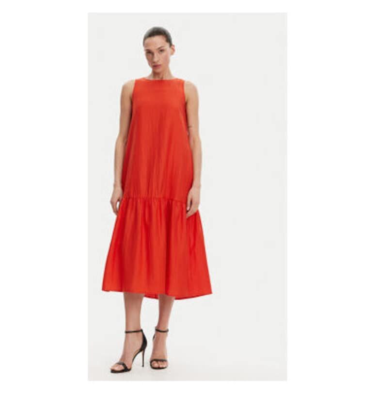 Дамска лятна рокля  RP1MR066 - Лен/Полиестер - Оранжев KAOS