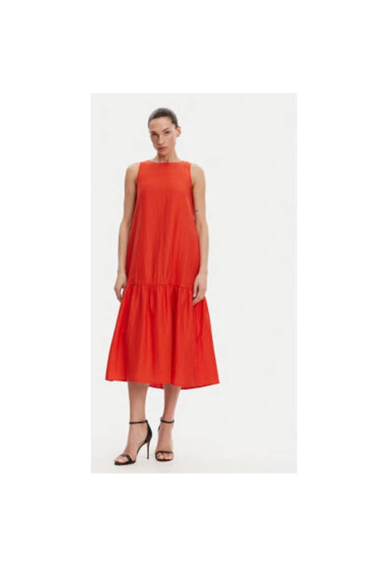 Дамска лятна рокля RP1MR066 - Лен/Полиестер - Оранжев KAOS