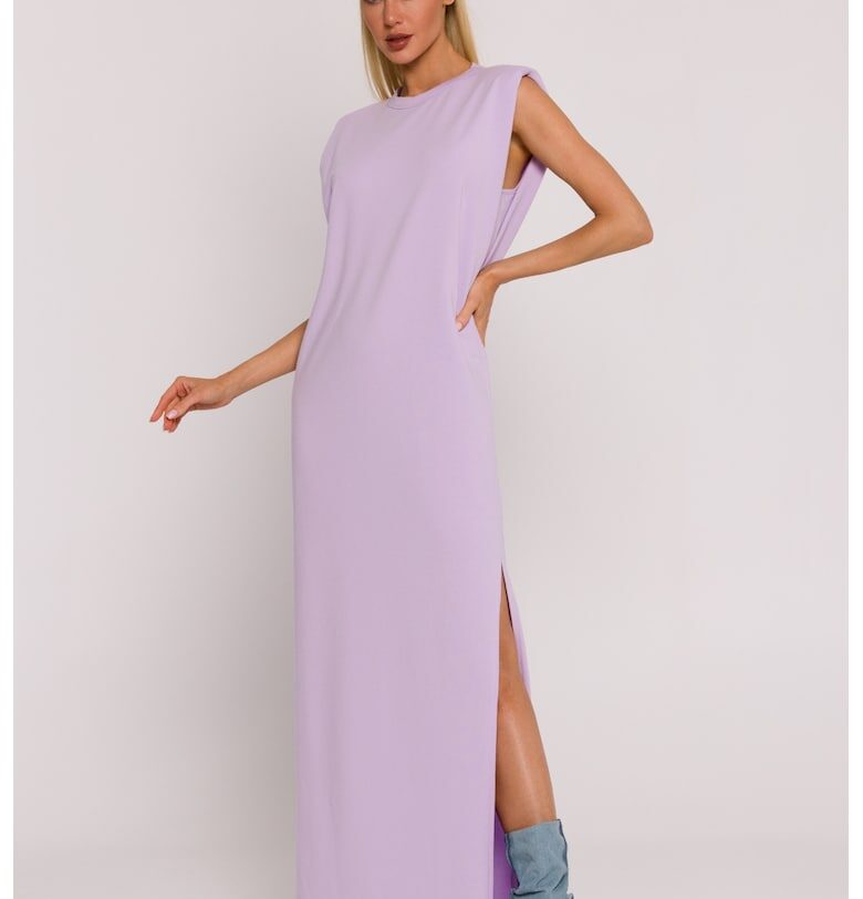 Дамска макси рокля - с рамене - Полиестер - Виолетов MOE
