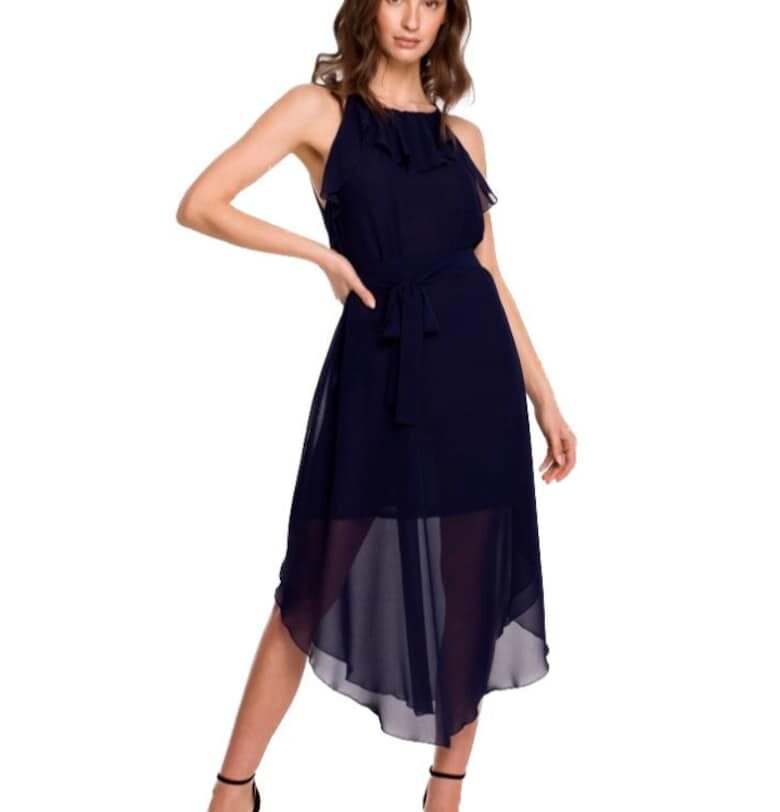 Дамска миди рокля -  Flone - тъмно синя - Тъмносин Makover