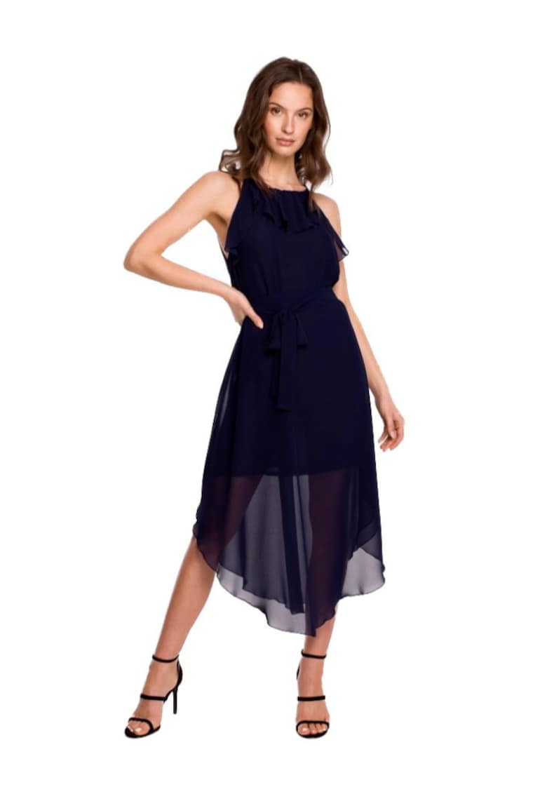 Дамска миди рокля - Flone - тъмно синя - Тъмносин Makover