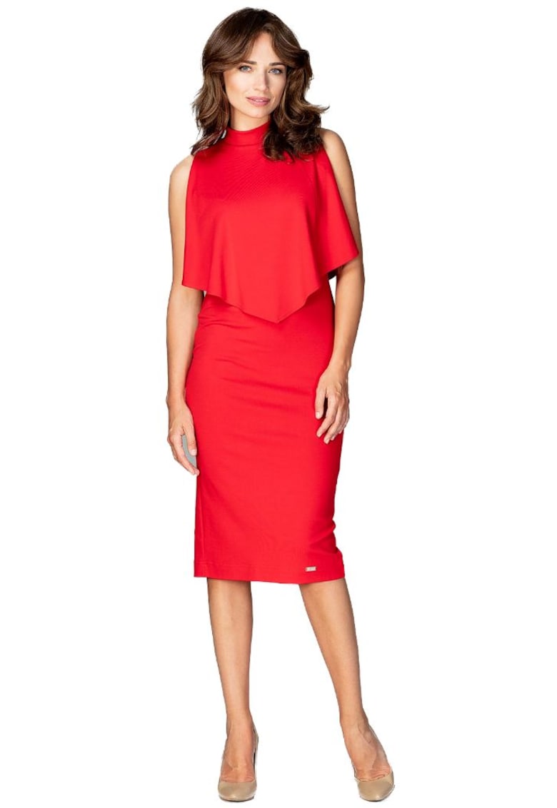 Дамска миди рокля Kahervydd K480 червена - Бледочервен Lenitif