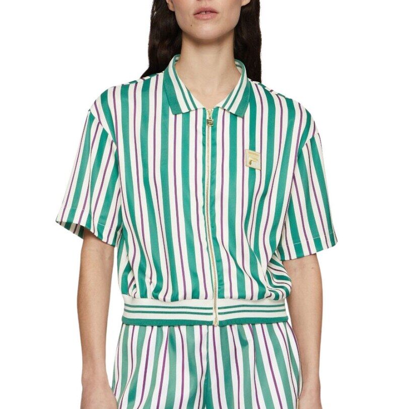 Дамска поло тениска  Lassance - зелено-кремава - бързосъхнеща материя - оребрена яка Fila