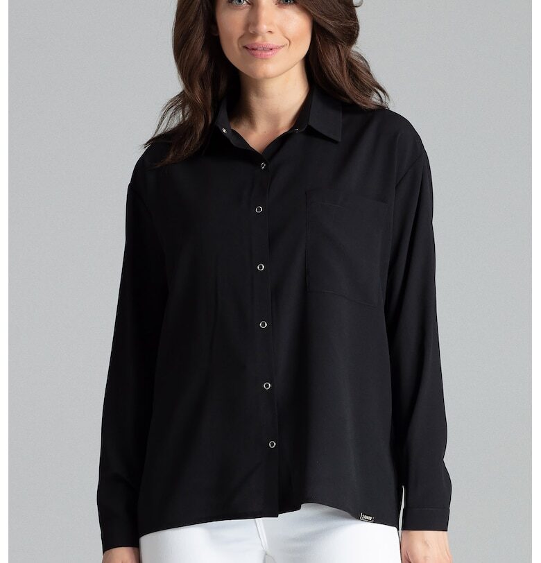 Дамска риза -  L059 - черна - полиестер - дълъг ръкав - Lenitif