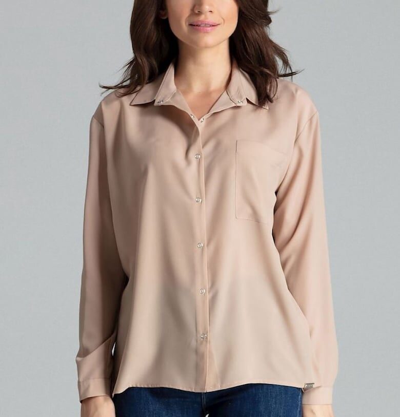 Дамска риза - Ленитиф - с дълъг ръкав - бежова - от полиестер и еластан Lenitif