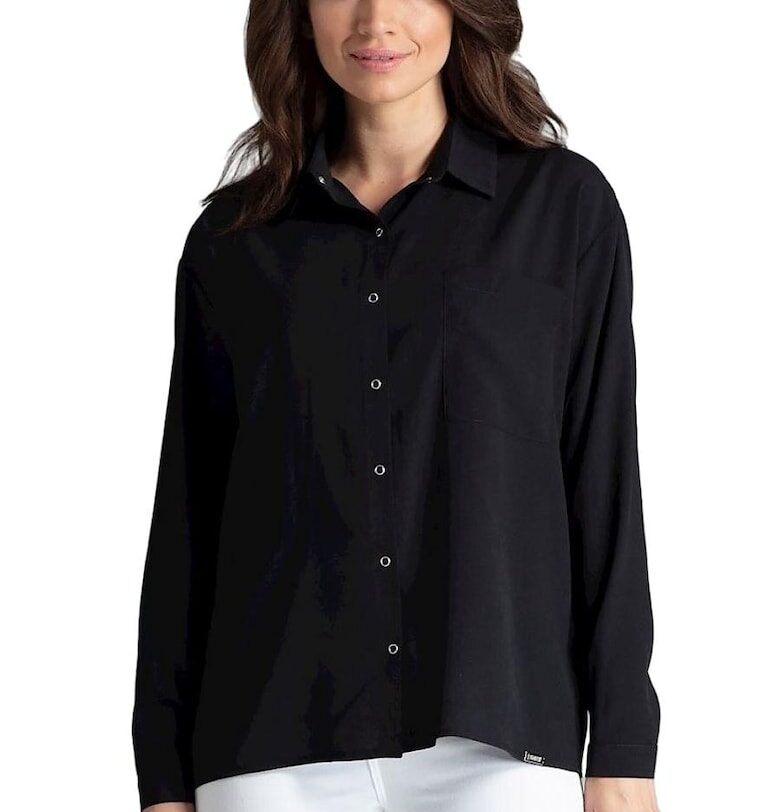 Дамска риза - Ленитиф - черна - дълъг ръкав - джоб - еластан - полиестер - вискоза Lenitif