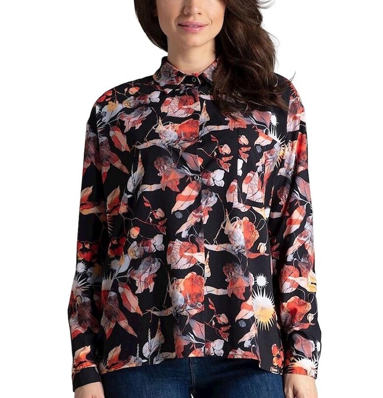 Дамска риза - Ленитиф - черна - полиестер - дълъг ръкав - с джоб. Lenitif