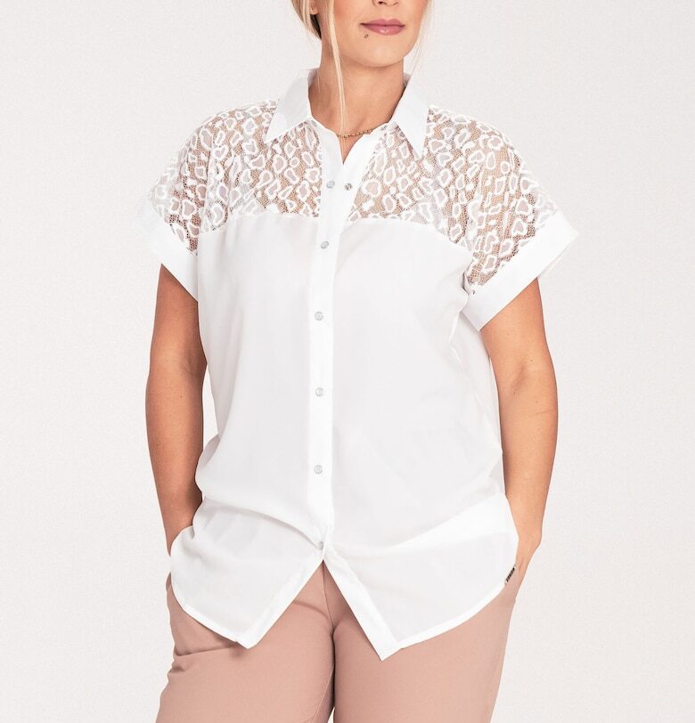 Дамска риза  ажурна - къс ръкав - дантела - екрю - полиестер Figl