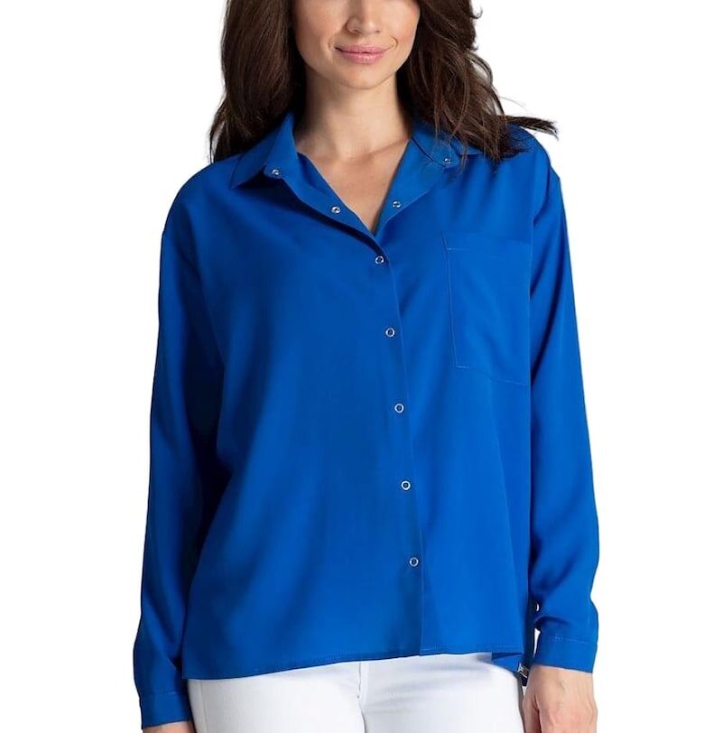 Дамска риза -  дълъг ръкав - синя - от полиестер и вискоза - Lenitif