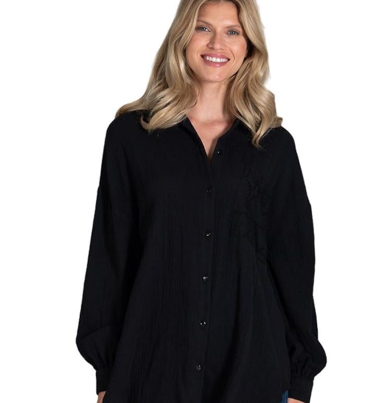 Дамска риза с овърсайз -  черна - памук - Един размер Figl