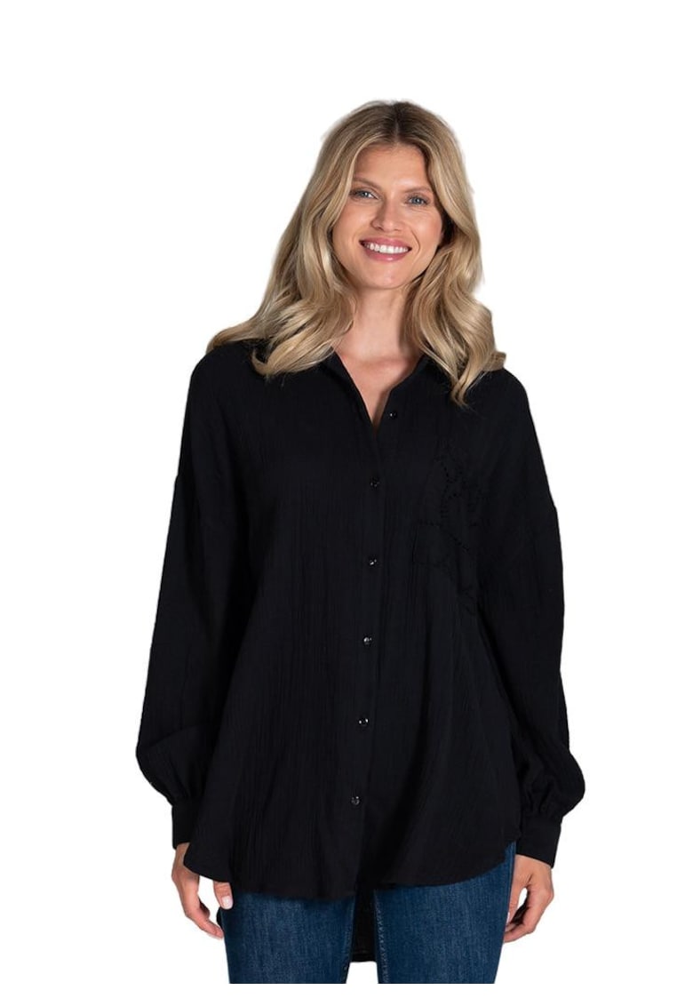 Дамска риза с овърсайз - черна - памук - Един размер Figl