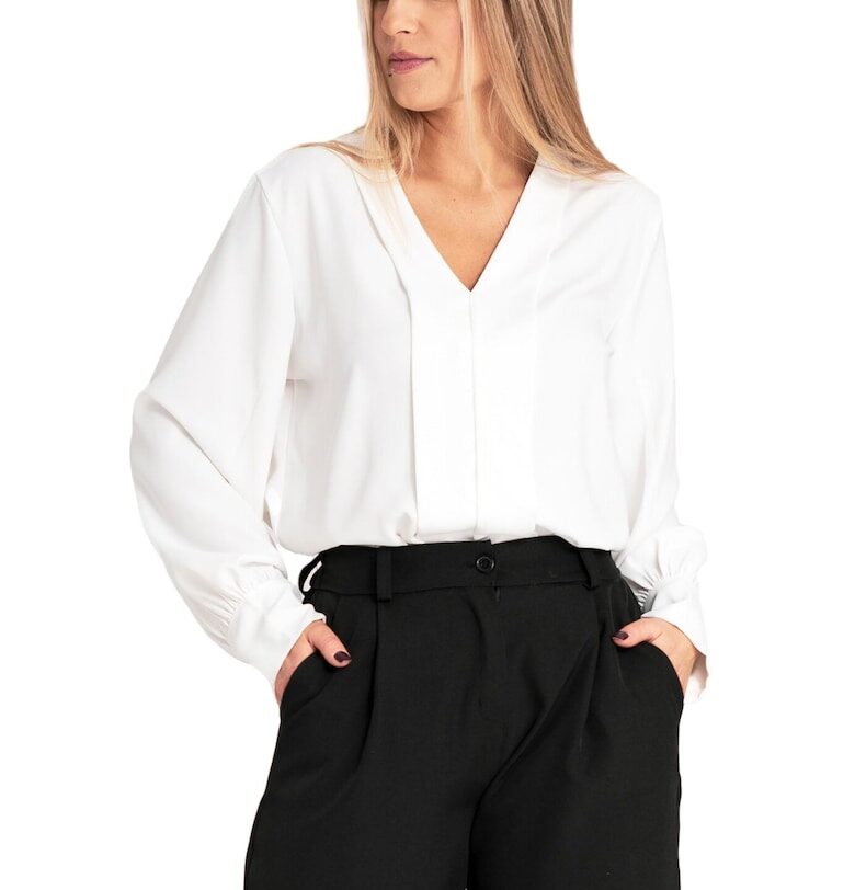 Дамска риза  сатен - бяла - модерна кройка - удобна - полиестер - SM Figl