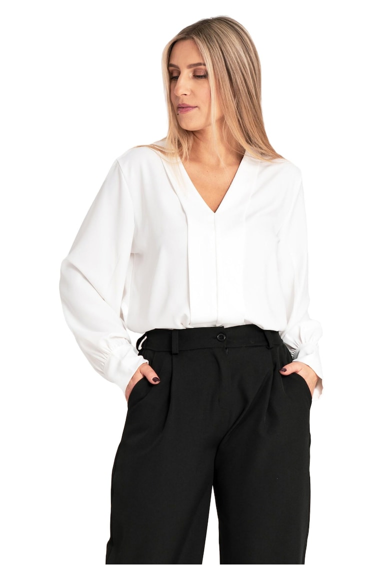Дамска риза сатен - бяла - модерна кройка - удобна - полиестер - SM Figl