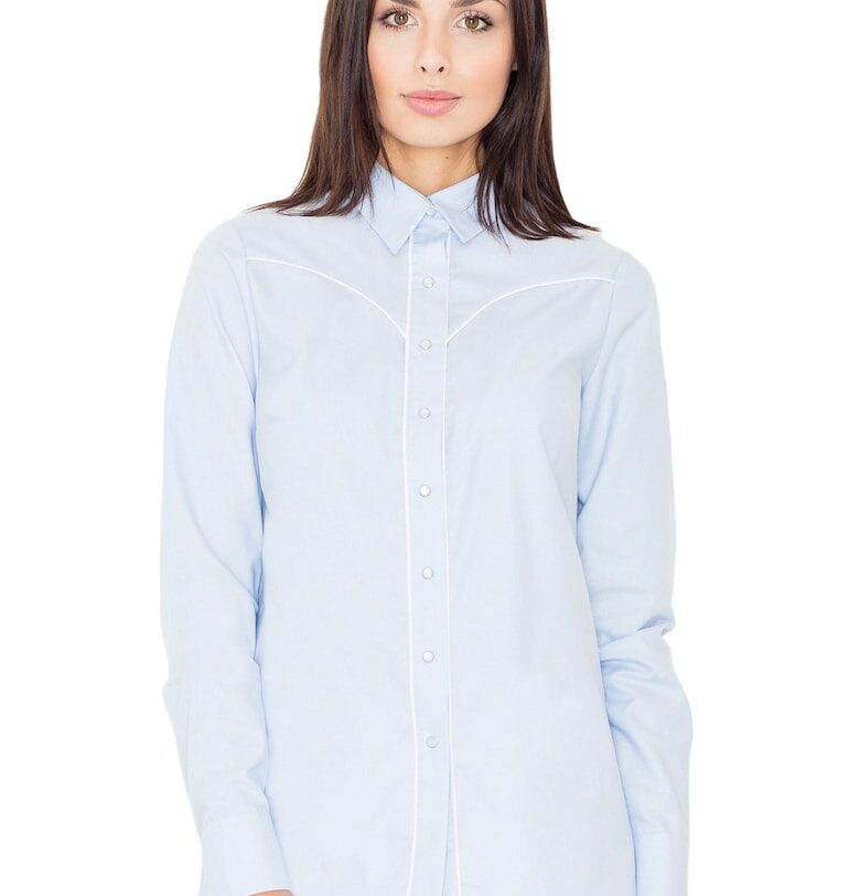 Дамска риза  синя - памук/полиестер - дълъг ръкав - Figl